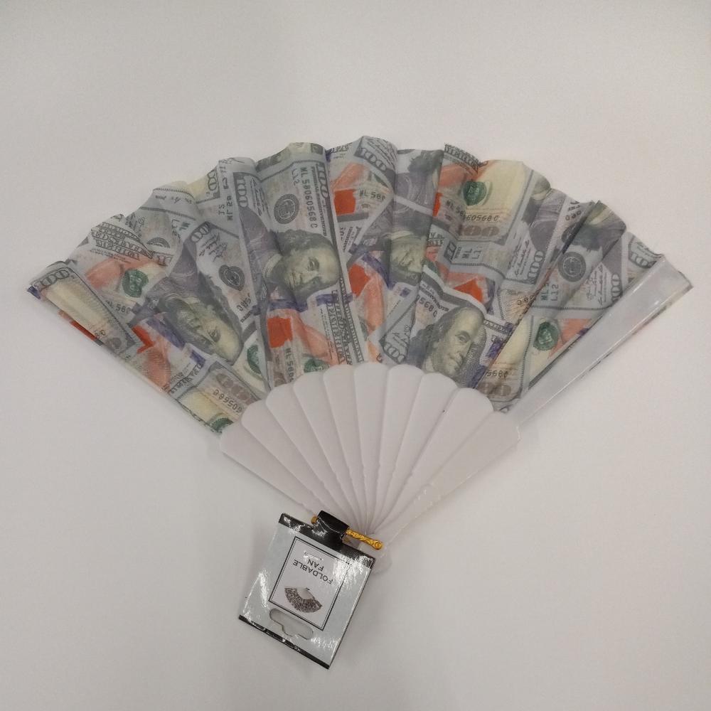 NWOT Foldable  Money Desing Fan Benjamin Franklin Design Mix Color
